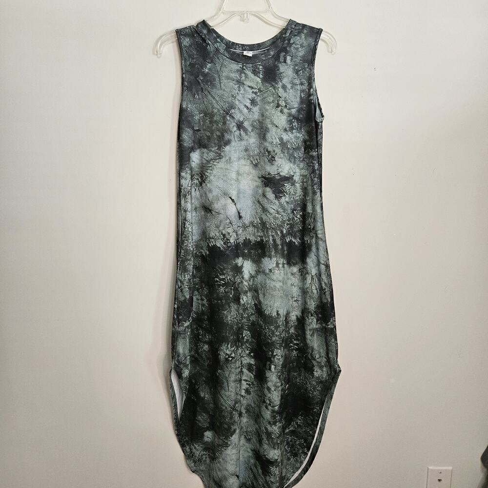 ANRABESS Split Maxi Dress Stretch Knit Casual Beach Travel Sz S Green Shades - Picture 1 of 10